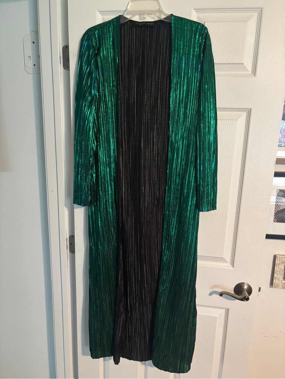 Emerald Green Metallic Longline Open Front Jacket